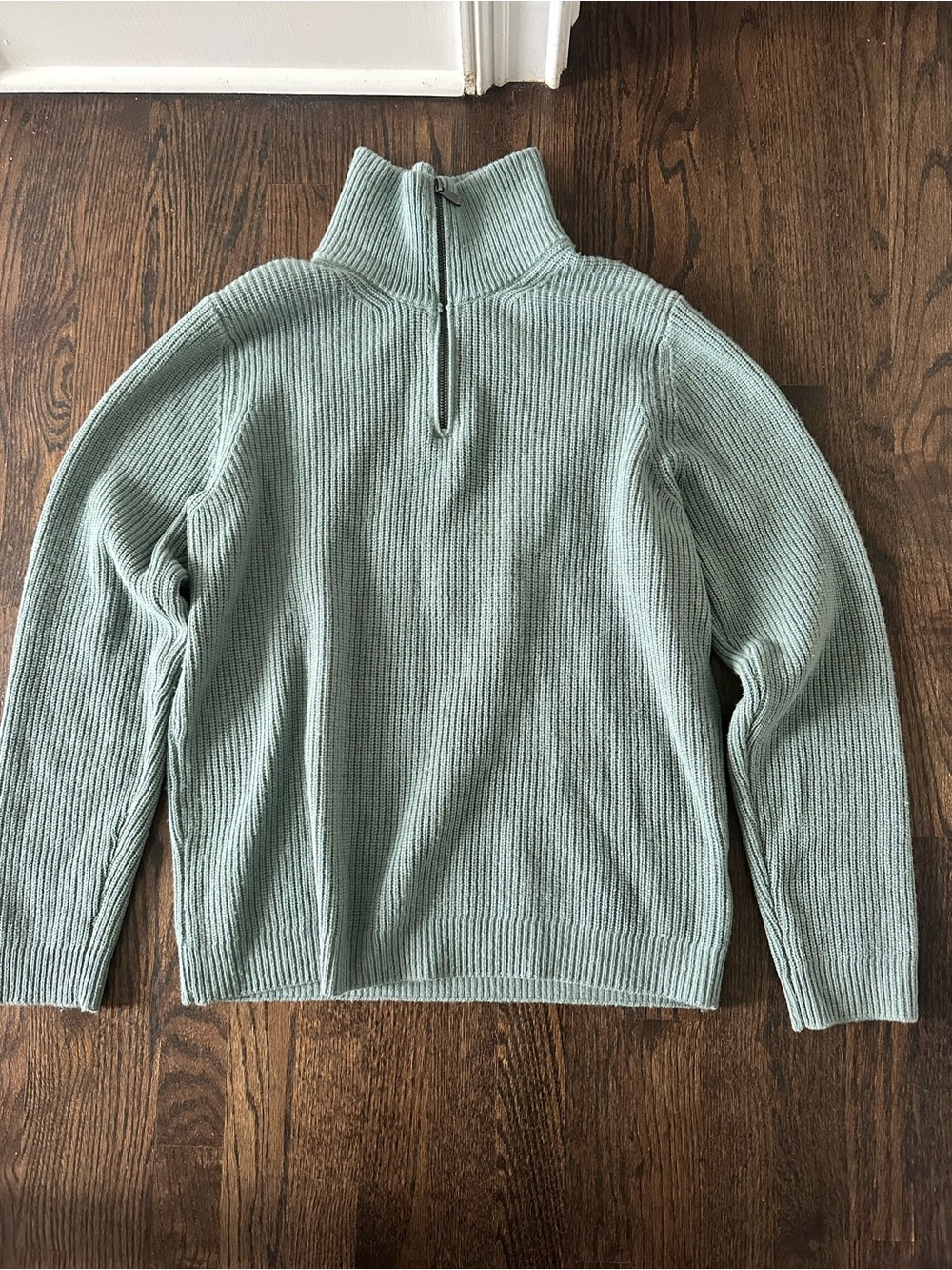 Massimo Dutti Men’s L Wool Blend Half Zip Mock Neck Ribbed Sweater Green